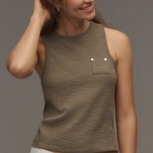 NWT Pilcro Antropoligie Ribbed Pocket Tank In Moss